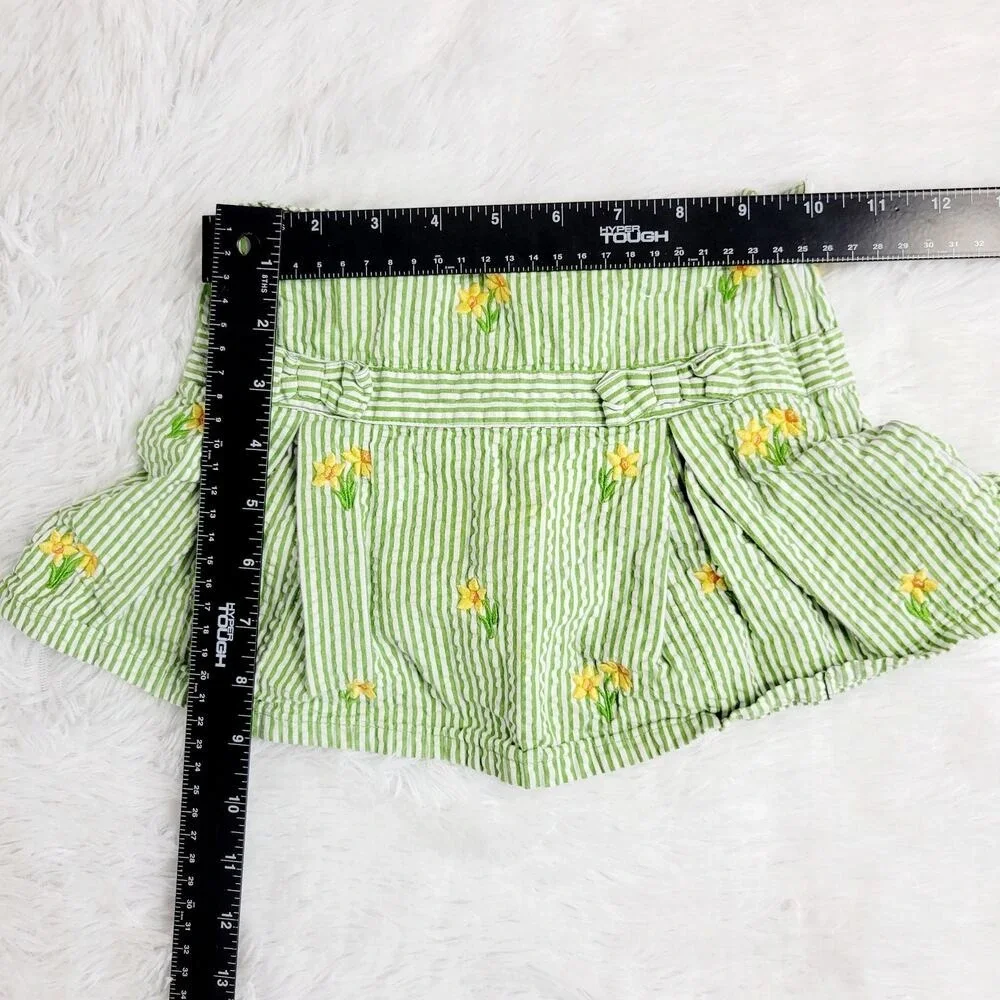 Kids Green Daffodil Embroidered Skort Pleated Bow Waist Size 4‎
